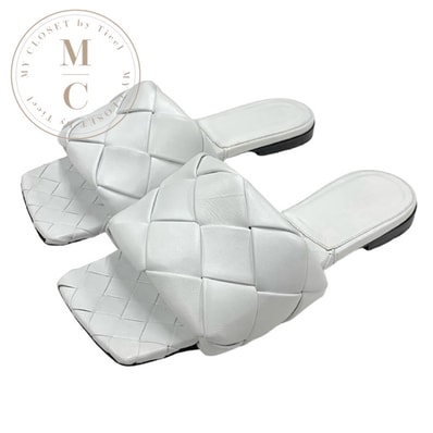 ボッテガヴェネタ BOTTEGAVENETA リド サンダル 靴 シューズ レザー ホワイト フラットサンダル ミュール イントレチャート