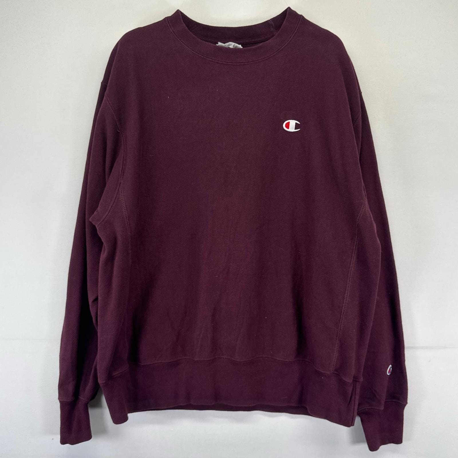 古着 チャンピオン Champion スウェット リバースウィーブ ワンポイントロゴ クルーネック トレーナー ボルドー L  パープル系 メンズ