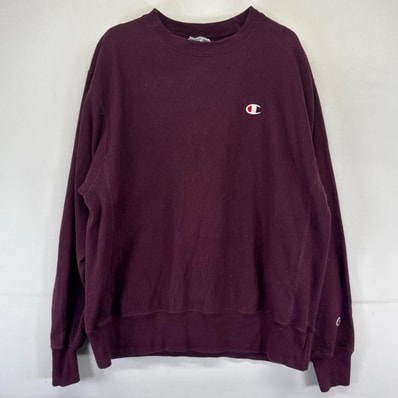 古着 チャンピオン Champion スウェット リバースウィーブ ワンポイントロゴ クルーネック トレーナー ボルドー L パープル系 メンズ