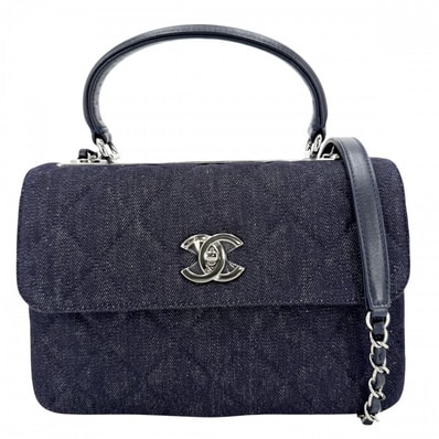 CHANEL シャネル 2WAY マトラッセ ココマーク ハンドバッグ ショルダーバッグ 肩掛け 斜め掛け チェーンショルダー ターンロック デニム レザー ネイビー 紺 シルバー金具 レディース 美品【中古品】