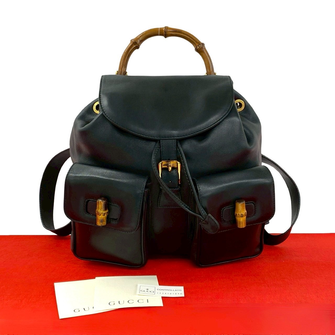 GUCCI グッチ バンブー レザー バンブー リュックサック ブラック
 12350