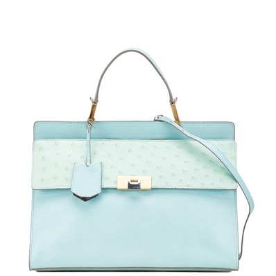 バレンシアガ ハンドバッグ ショルダーバッグ 2WAY ブルー オーストリッチ レザー レディース BALENCIAGA 【中古】