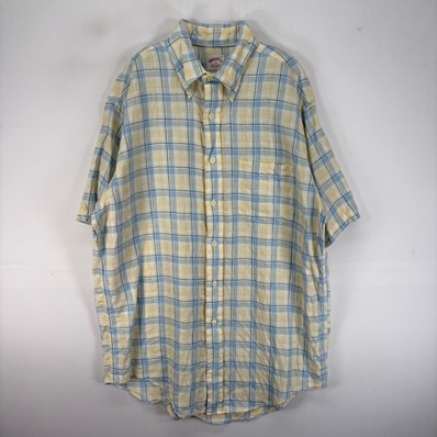 古着 ブルックスブラザーズ Brooks Brothers 半袖シャツ ボタンダウン 胸ポケット M イエロー系 チェック メンズ