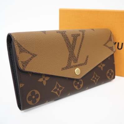 美品 LOUIS VUITTON ルイ・ヴィトン リバース ポルトフォイユ サラ M80726 長財布 ブラウン ベージュ コーティングキャンバス レディース