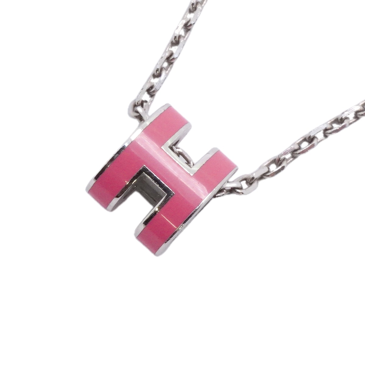 ★SALE【6jkb0053】エルメス ネックレス ミニポップ メタル シルバー ピンク【中古】レディース