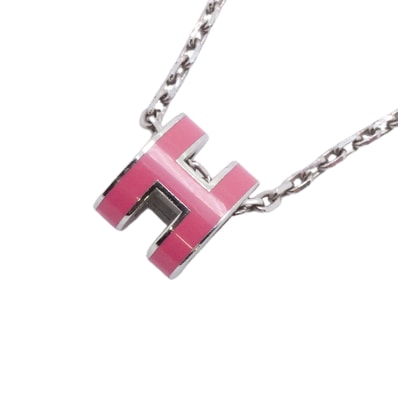 ★SALE【6jkb0053】エルメス ネックレス ミニポップ メタル シルバー ピンク【中古】レディース