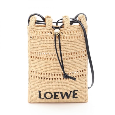 ロエベ LOEWE アナグラム ショルダーバッグ バッグ レザー ラフィア レディース ベージュ系 / ブラック系 C756PHPX012165 【新品】