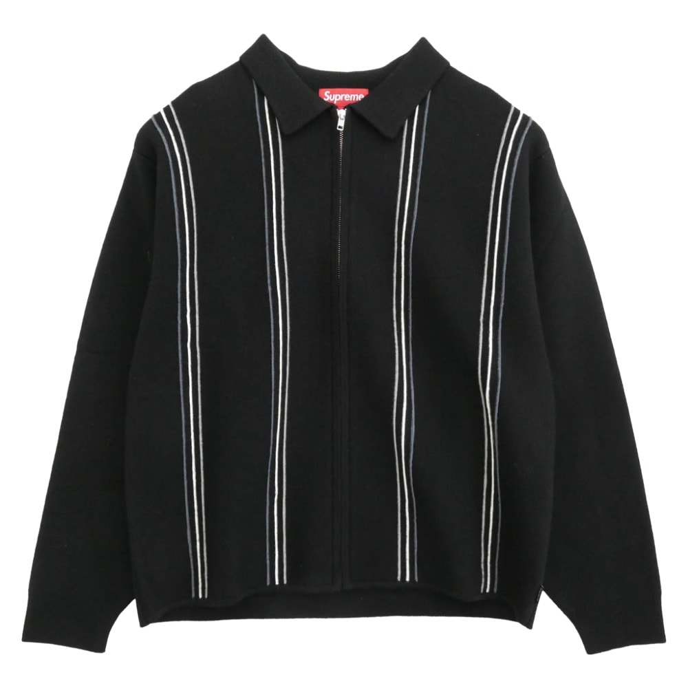 Supreme シュプリーム ニット 25AW Stripe Zip Up Polo Sweater ストライプ ジップ アップ ポロ セーター ニット ブラック系 M【中古】