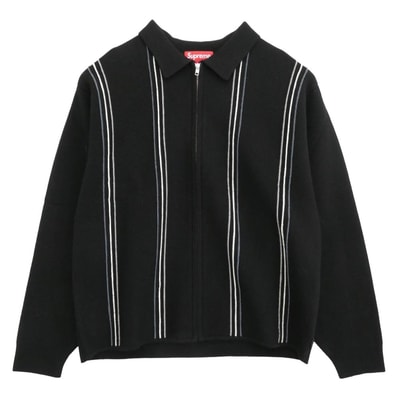 Supreme シュプリーム ニット 25AW Stripe Zip Up Polo Sweater ストライプ ジップ アップ ポロ セーター ニット ブラック系 M【中古】