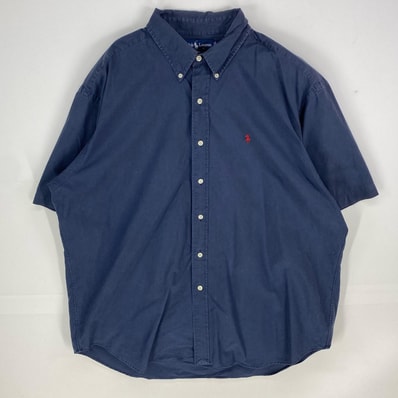 古着 ラルフローレン RALPH LAUREN 半袖シャツ ワンポイント ボタンダウン BLAKE ロゴ刺繍 XL ネイビー系 メンズ