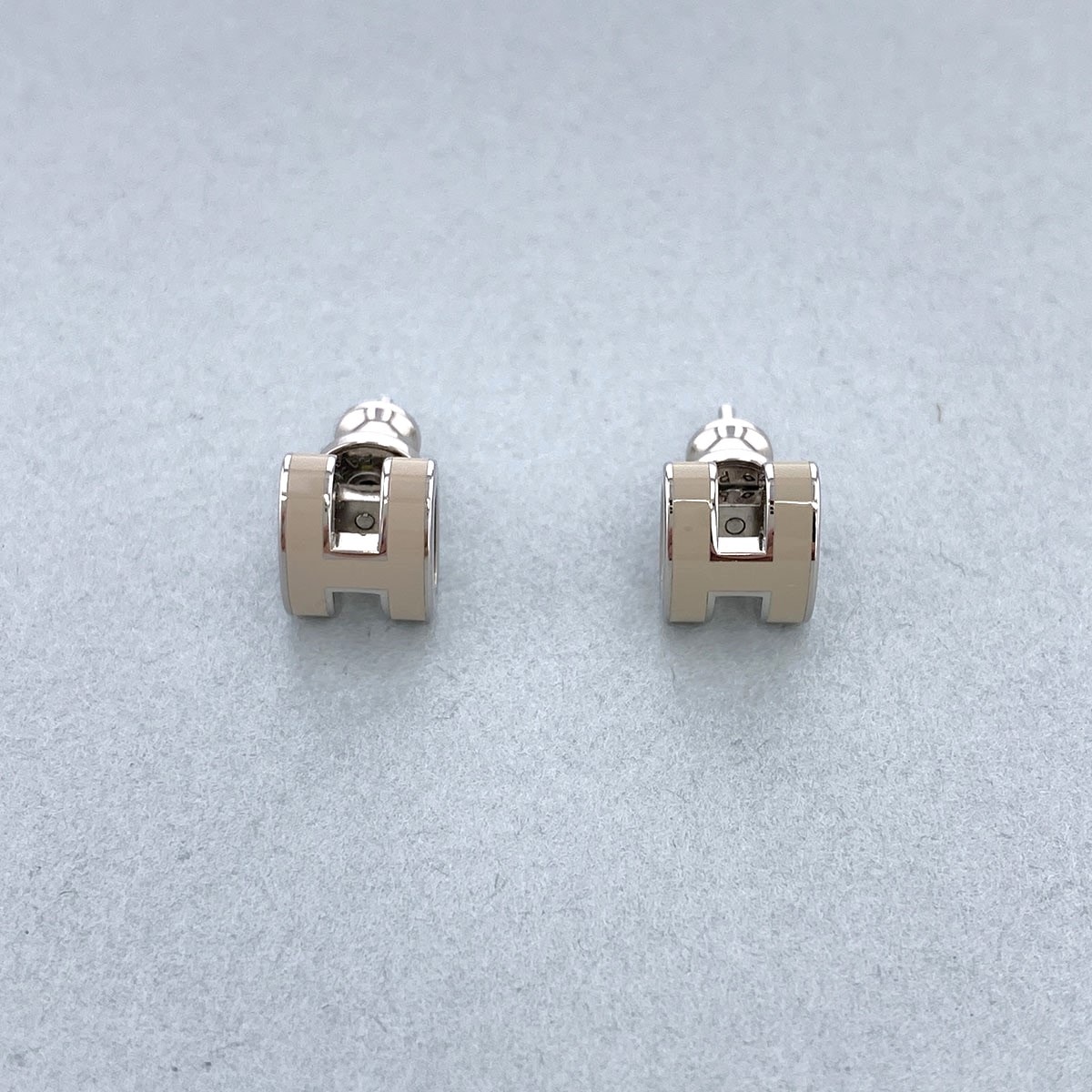 HERMES エルメス MINI POP H ミニポップアッシュ ピアス H608002 グレージュ ベージュ シルバー  レディース【中古】
