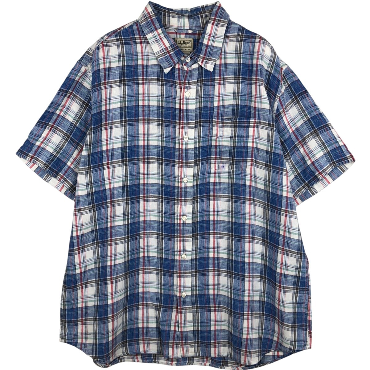 古着 エルエルビーン L.L.Bean チェック柄 半袖 リネン ボタンダウンシャツ メンズXL相当/eaa614519
