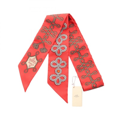 エルメス HERMES ツイリー Brandebourgs リボン スカーフ 衣料品 シルク シルク レディース レッド系 / ブラウン系 / マルチカラー 【中古】