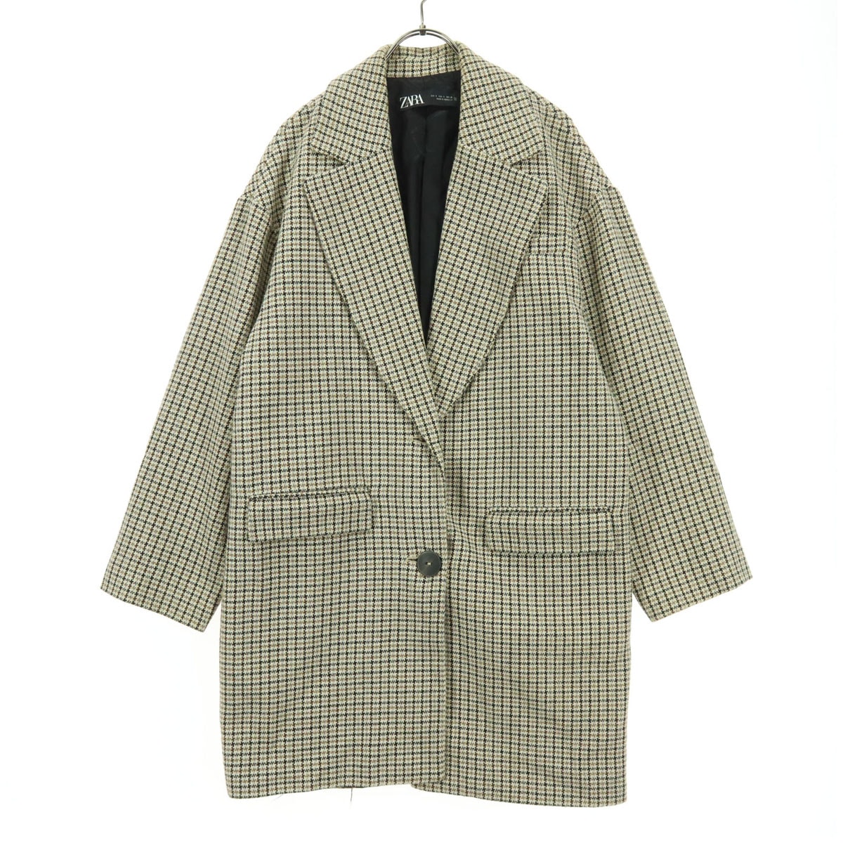 美品 ZARA ザラ チェック柄 長袖 テーラードジャケット S ベージュ系