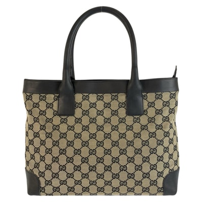 GUCCI グッチ ブラック 黒 GGキャンバス レザー/ トートバッグ ハンドバッグ 603205 【中古】