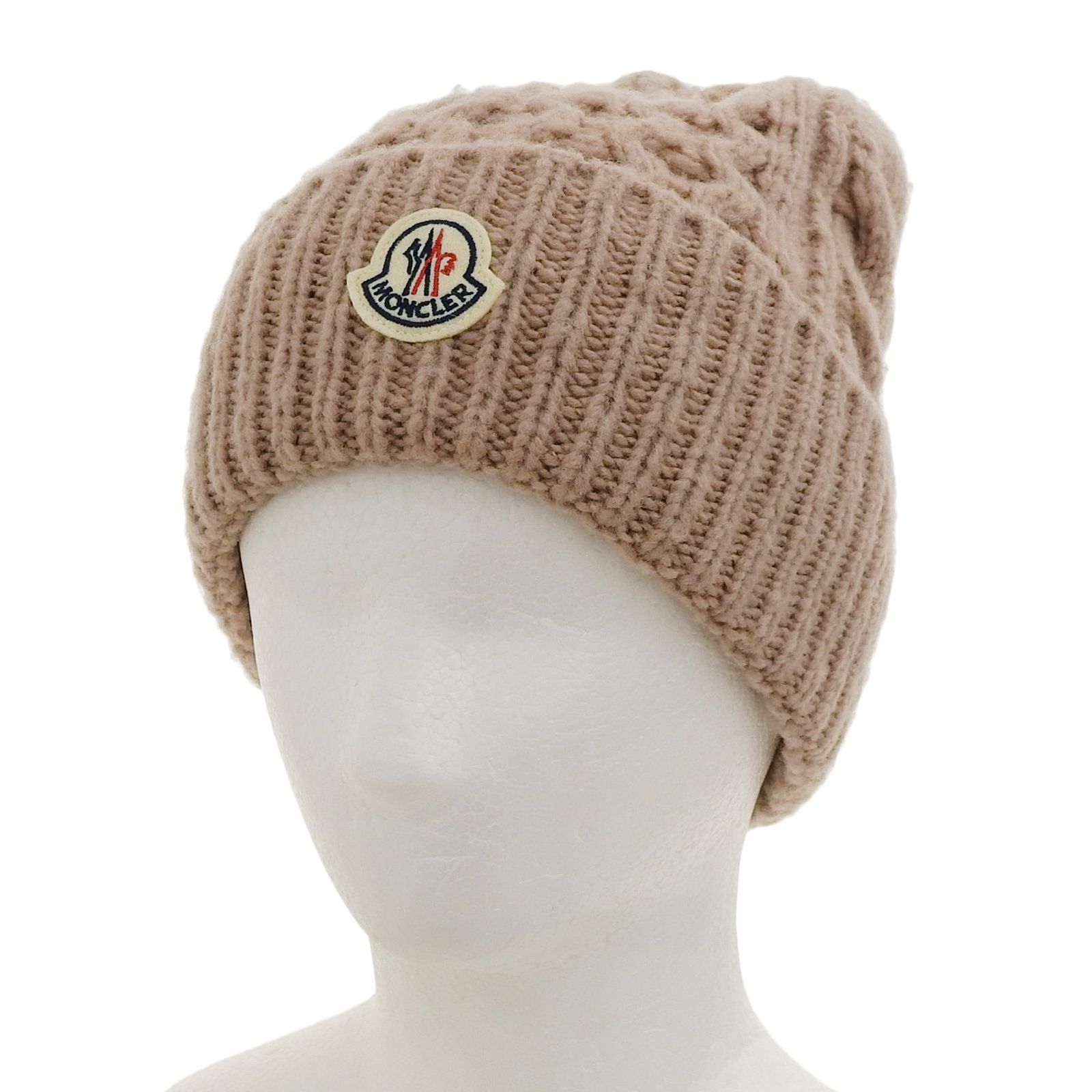 MONCLER ベージュ ニット帽 モンクレール ニット帽 ベージュ ふわふわ