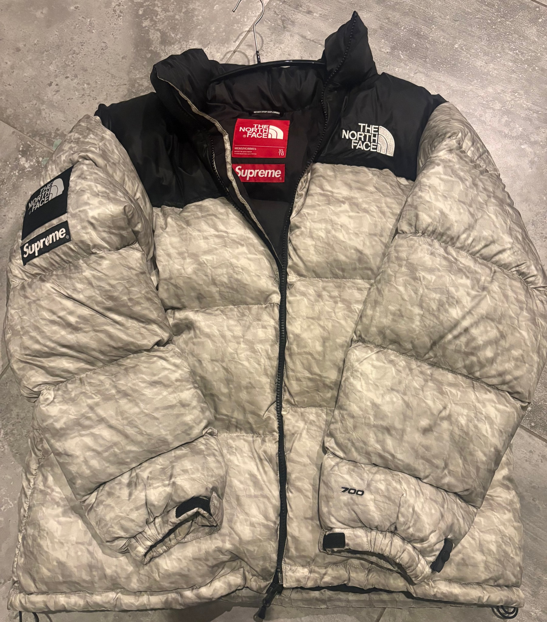Supreme x The North Face Nuptse Jacket "White Paper Print"