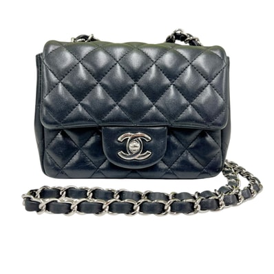 CHANEL Mini Matelasse Lambskin "Black/Silver"