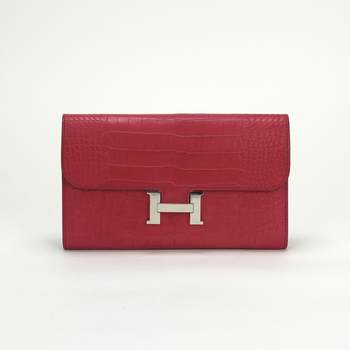 エルメス HERMES コンスタンスロング 財布 長財布 ロングウォレット アリゲーター クロコダイル ローズエクストリーム Rose Extreme ピンク シルバー金具 エキゾチック