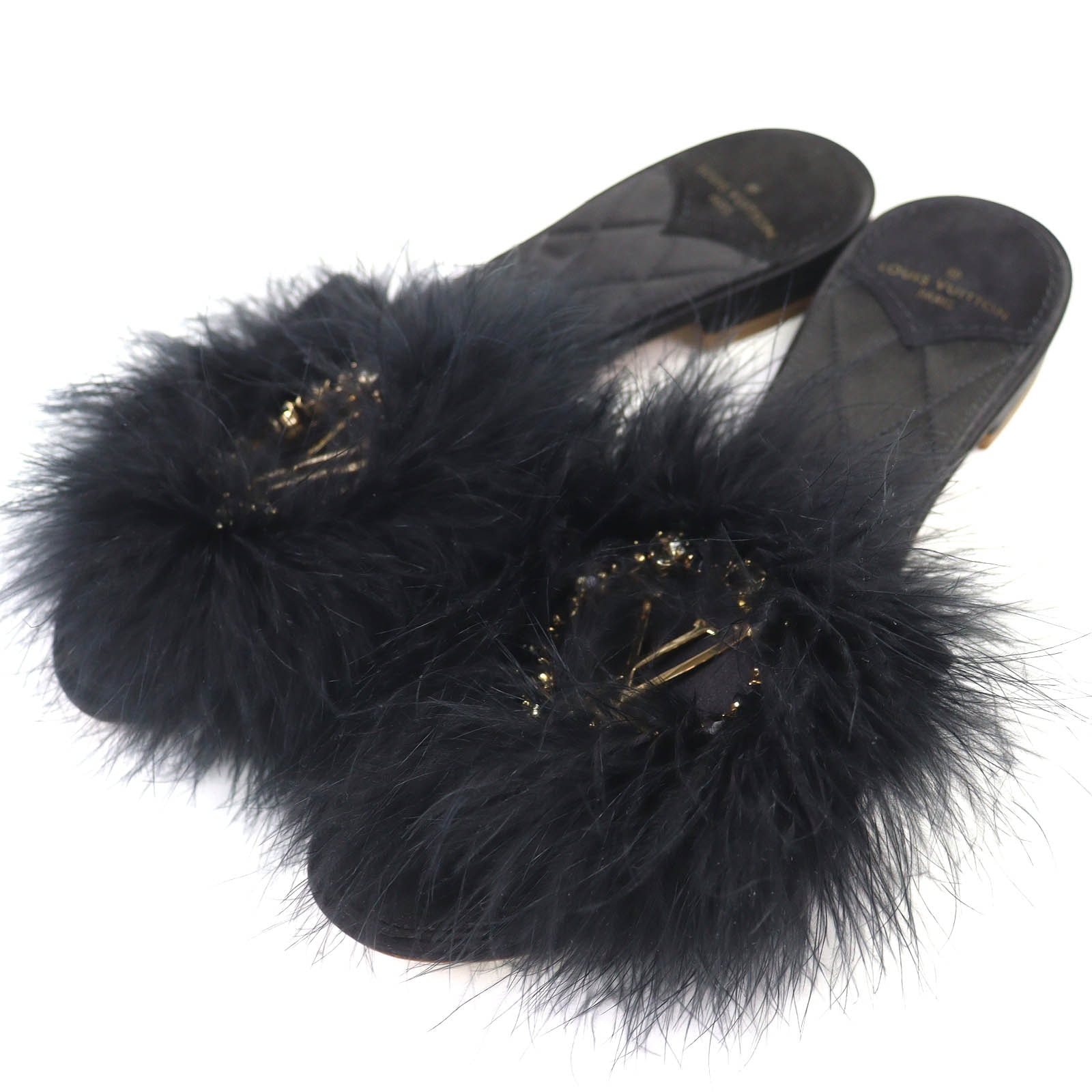 極美品 ルイヴィトン サンダル ブラック ゴールド レディース 37