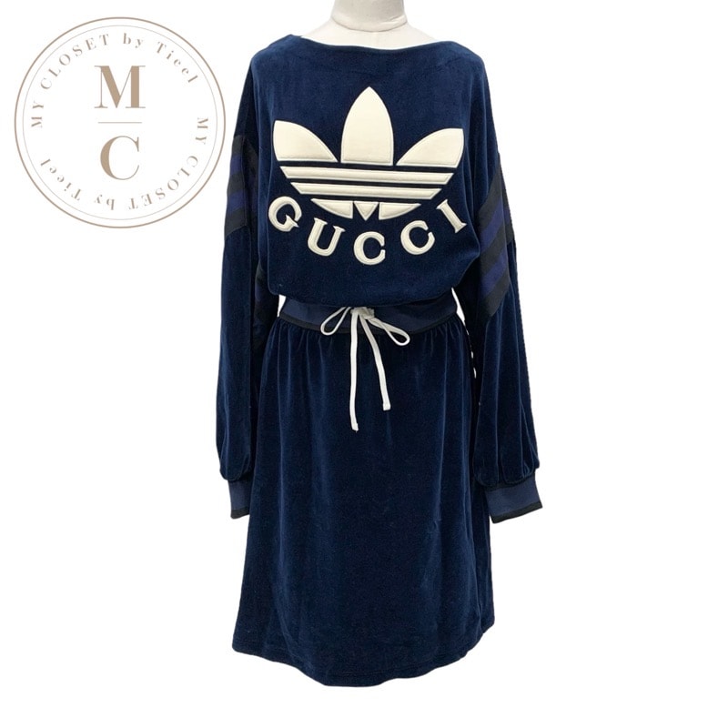 未使用に近い】グッチ GUCCI ワンピース ネイビー アイボリー ブラック