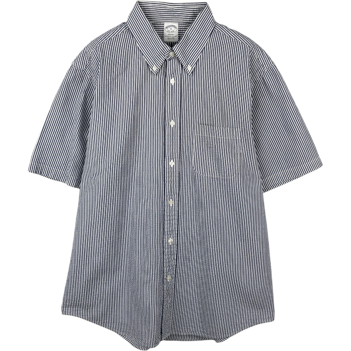古着 ブルックスブラザーズ Brooks Brothers Est.1818 REGENT シアサッカー 半袖 ボタンダウン ストライプシャツ メンズXL相当/eaa665170