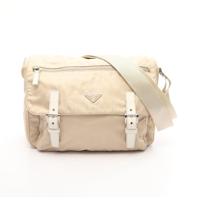 プラダ PRADA 三角プレート ショルダーバッグ バッグ ナイロン レザー レディース ベージュ系 / アイボリー系 BT6671 【中古】
