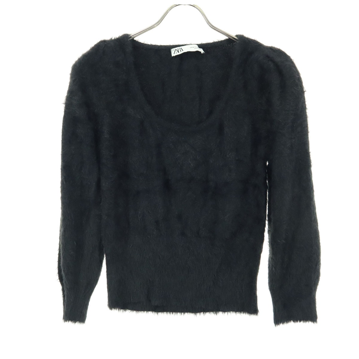 美品 ZARA ザラ 長袖 シャギー カットソー M ブラック