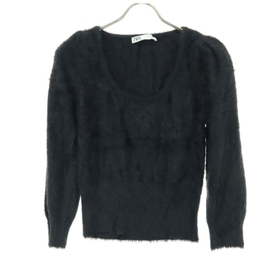 美品 ZARA ザラ 長袖 シャギー カットソー M ブラック