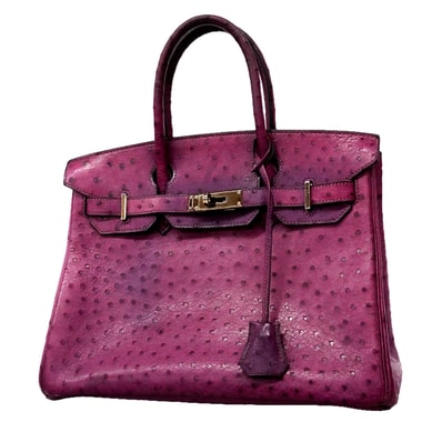 ★SALE【6ia1141】エルメス ハンドバッグ バーキン30 オーストリッチ ヴィオレ シルバー金具 □L刻印【中古】レディース