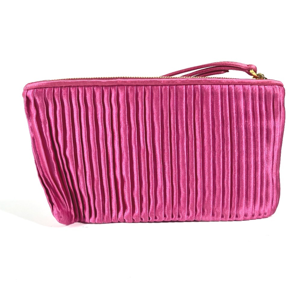 ミュウミュウ MIUMIU ロゴ カバン ストラップ付 ポーチ クラッチバッグ レーヨン ピンク 美品