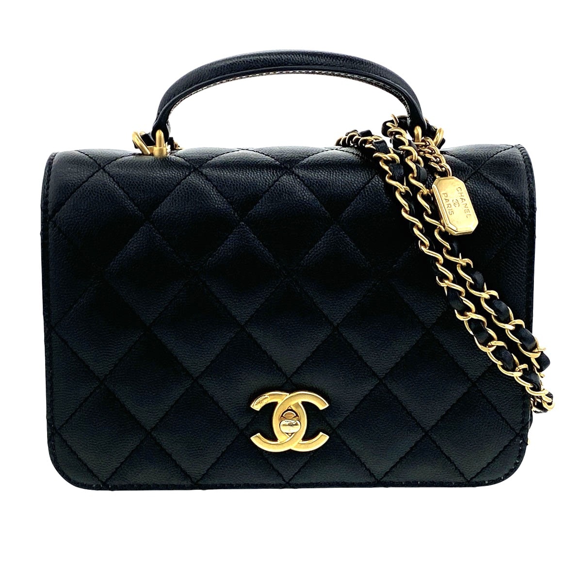 CHANEL シャネル トップハンドル マトラッセ ココマーク キャビアスキン ハンドバッグ AS4286 ブラック  レディース【中古】