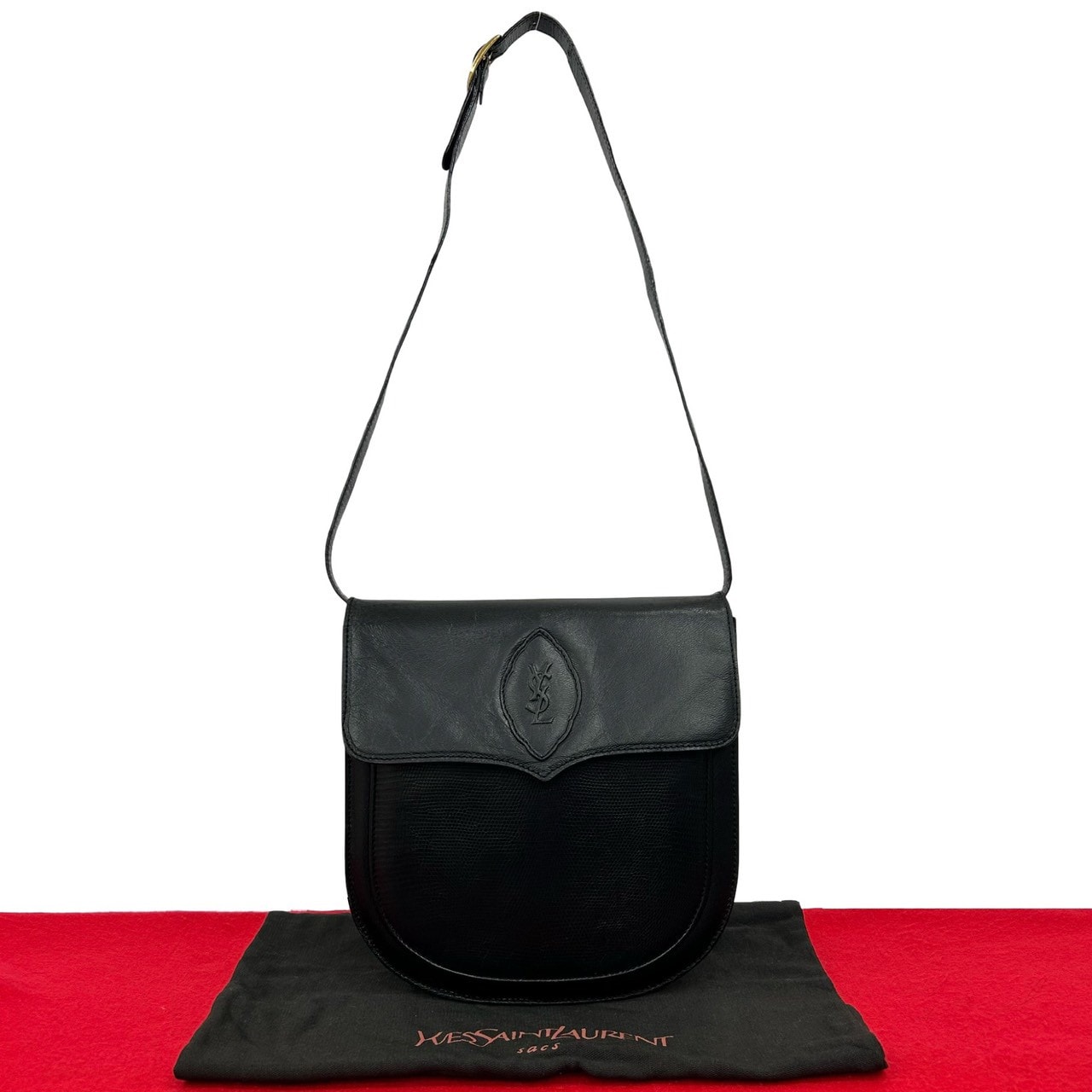 YVES SAINT LAURENT イヴ・サンローラン YSL ロゴ レザー ショルダーバッグ ブラック
 30680