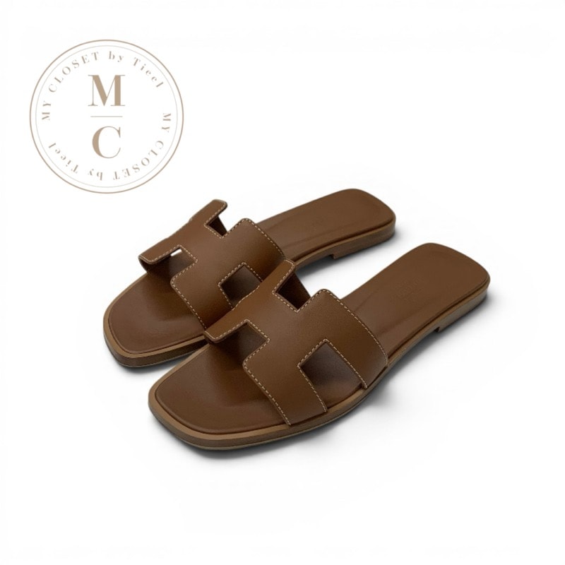 エルメス HERMES オラン サンダル 靴 シューズ レザー ブラウン フラットサンダル ミュール