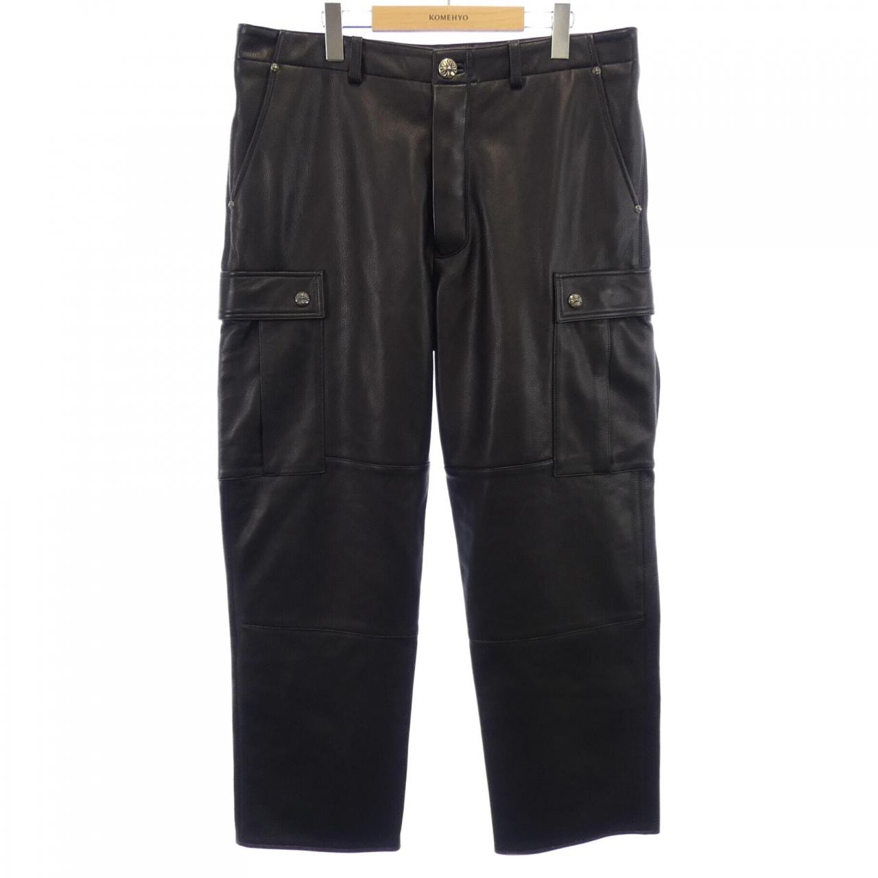 Chrome Hearts Cross Button Leather Cargo Pants Devil Dog Leather "Black"