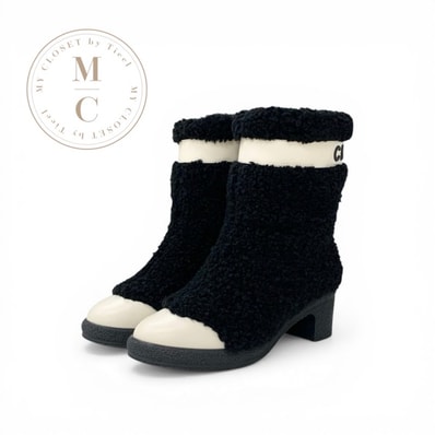 シャネル CHANEL ブーツ ショートブーツ 靴 シューズ ムートン レザー ブラック ホワイト ココマーク ロゴ