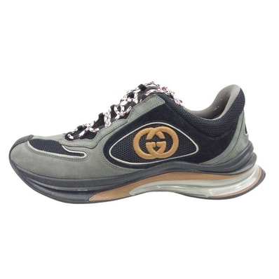 GUCCI グッチ スニーカー run lace up sneakers ラン レースアップ GGロゴ刺繍 スエード メッシュ ローカット スニーカー グレー系 10.5【中古】