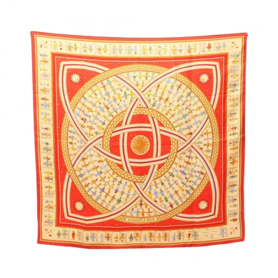 エルメス HERMES カレ90 DONNER LA MAIN スカーフ 衣料品 シルク シルク レディース レッド系 / マルチカラー 【中古】