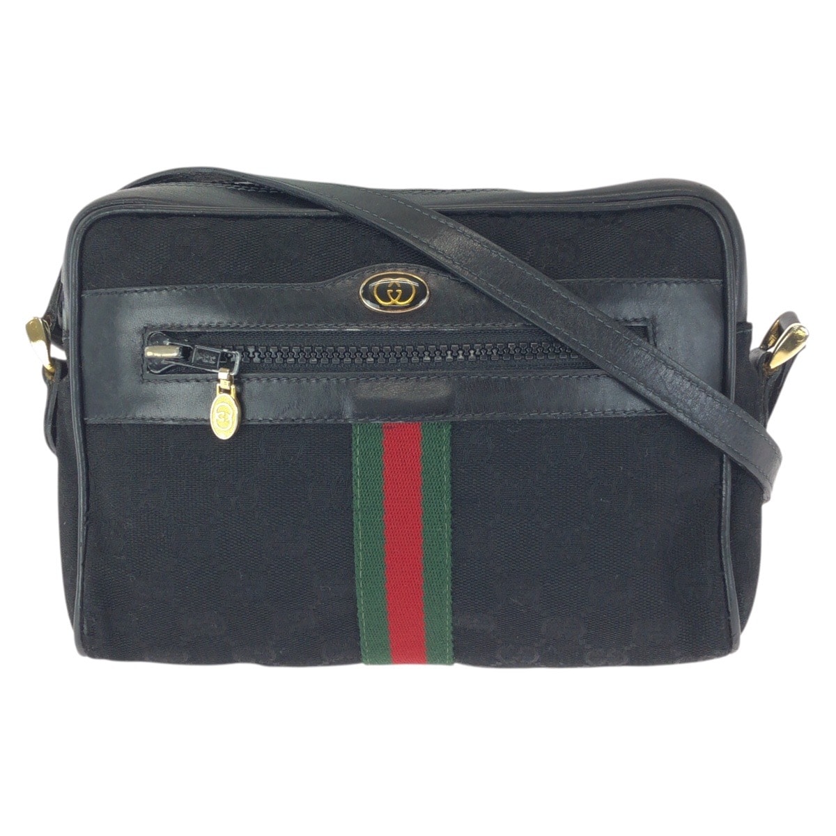 GUCCI グッチ オールドグッチ シェリーライン ブラック マルチカラー ゴールド金具 GGキャンバス レザー/ ショルダーバッグ ポシェット 601628 【中古】