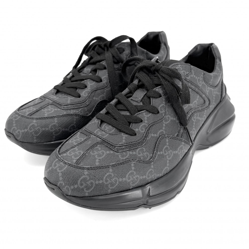 GUCCI グッチ スニーカー ライトン ファッションアイテム シューズ 8サイズ 靴 約27cm 704796 GGスプリームキャンバス  ラバー   ブラック 黒 メンズ 美品【中古品】