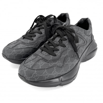 GUCCI グッチ スニーカー ライトン ファッションアイテム シューズ 8サイズ 靴 約27cm 704796 GGスプリームキャンバス ラバー ブラック 黒 メンズ 美品【中古品】