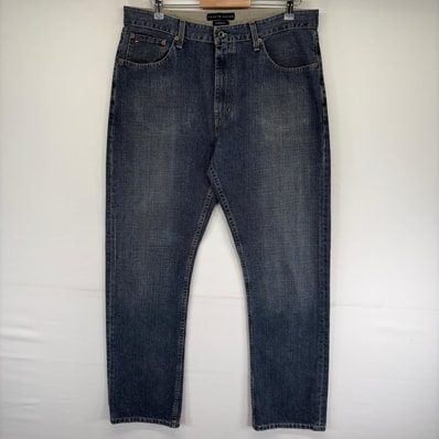 古着 トミーヒルフィガー TOMMY HILFIGER パンツ ジッパーフライ レザーパッチ ワンポイントロゴ ジーンズ W36 L34 ブルー系 メンズ