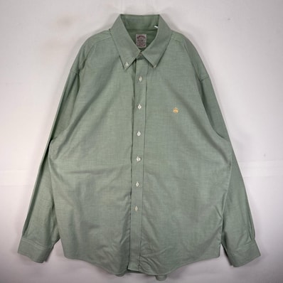 古着 ブルックスブラザーズ Brooks Brothers 長袖シャツ ボタンダウン ワンポイント L グリーン系 無地 メンズ