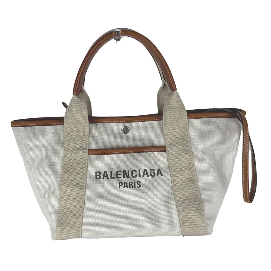 バレンシアガ BALENCIAGA ハンドバッグ ショルダーバッグ ビアリッツ スモール トート キャンバス/レザー アイボリー/ブラウン レディース 834501【中古】 z10973