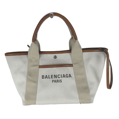 バレンシアガ BALENCIAGA ハンドバッグ ショルダーバッグ ビアリッツ スモール トート キャンバス/レザー アイボリー/ブラウン レディース 834501【中古】 z10973