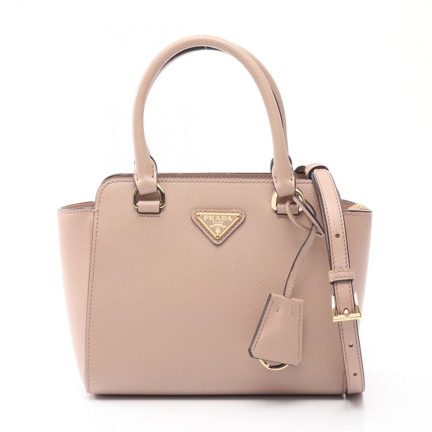 プラダ PRADA SAFFIANO + SOFT C ハンドバッグ バッグ サフィアーノレザー レディース ベージュ系 【中古】