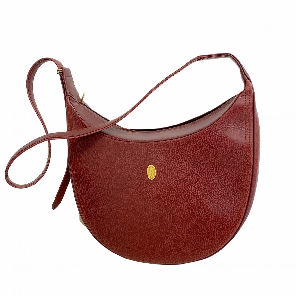 【6db2234】カルティエ ショルダーバッグ マスト レザー ボルドー ゴールド金具【中古】レディース