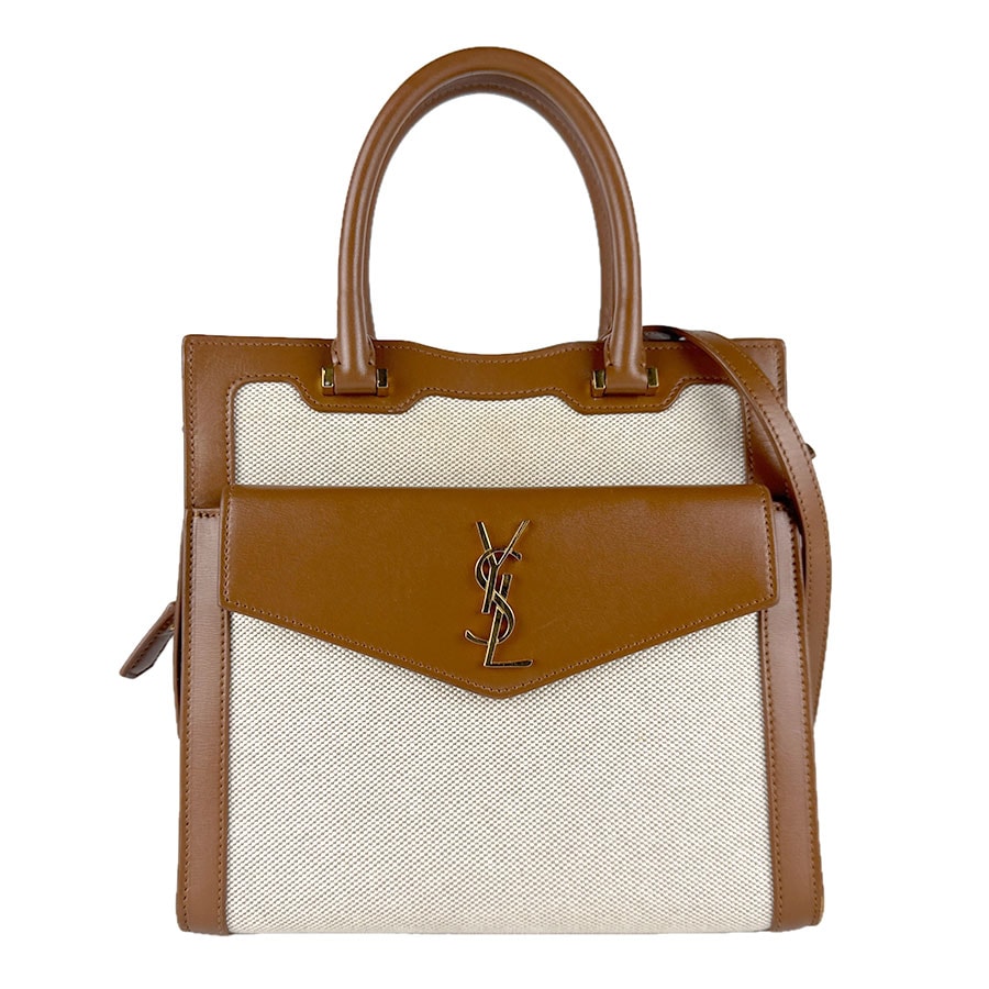 サンローラン SAINT LAURENT ハンドバッグ ショルダーバッグ アップタウン キャンバス/レザー ブラウン×アイボリー レディース 634730【中古】 z8497