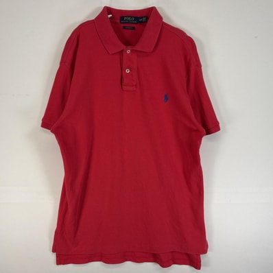 古着 ポロ・ラルフローレン POLO RALPH LAUREN 半袖 ポロシャツ ロゴ 刺繍 2ボタン M レッド 無地 メンズ