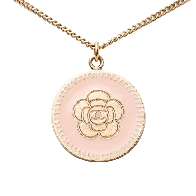 シャネル ヴィンテージ カメリア ココマーク ネックレス ゴールド ピンク メッキ レディース CHANEL 【中古】